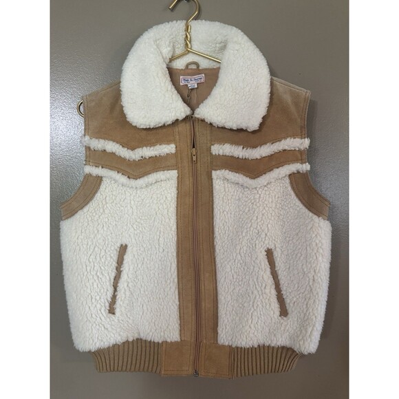 Vintage Made In Taiwan Size Large Sherpa Vest Zip Up - Picture 1 of 4